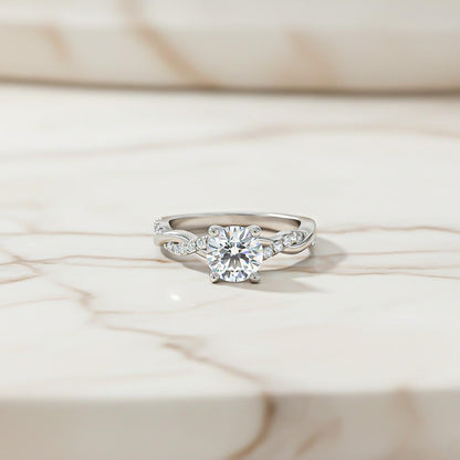 Silver Moissanite Twisted Ring