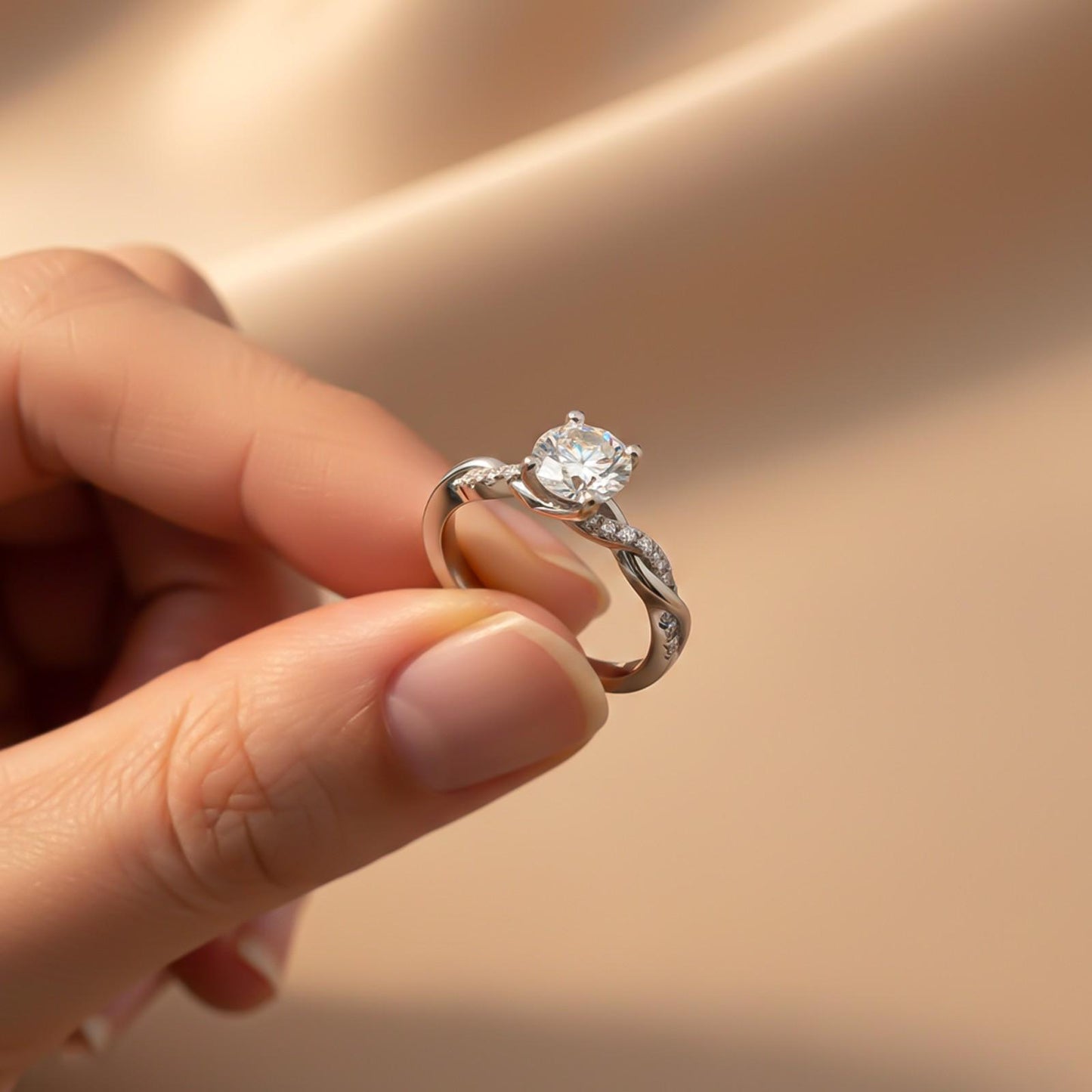 Silver Moissanite Twisted Ring