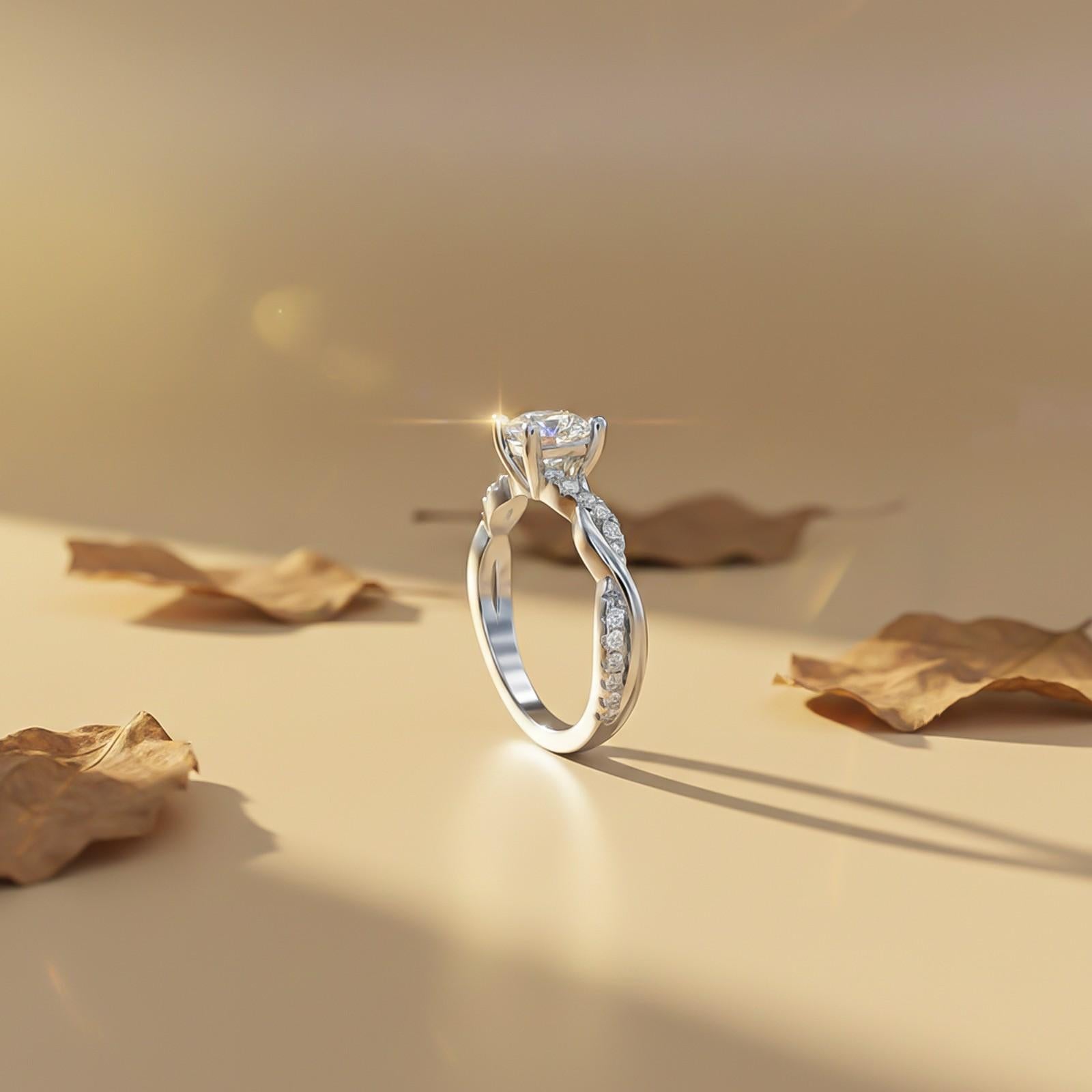 Silver Moissanite Twisted Ring