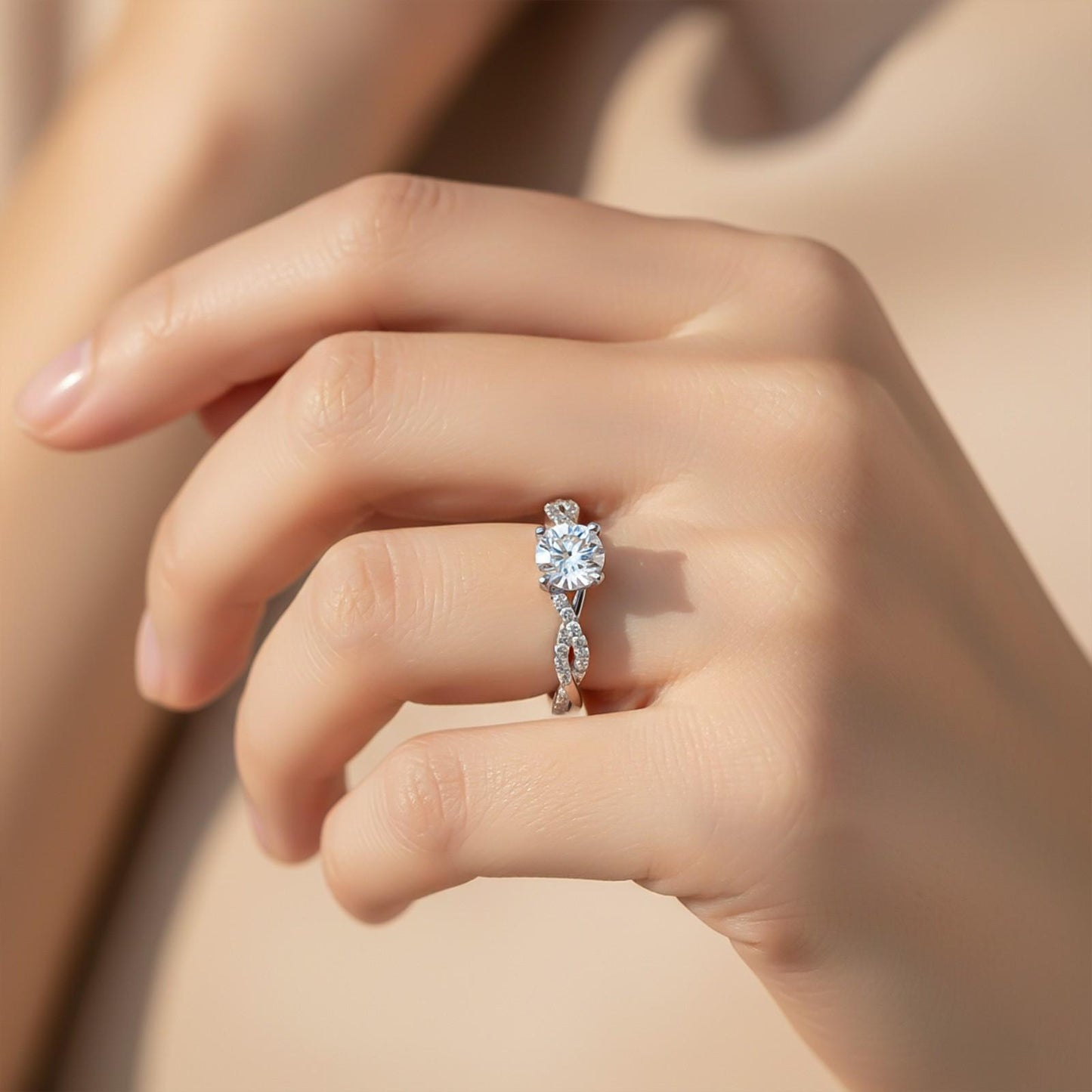 Silver Moissanite Twisted Ring