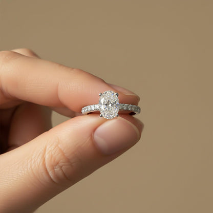 Oval Moissanite Shoulder Set Ring
