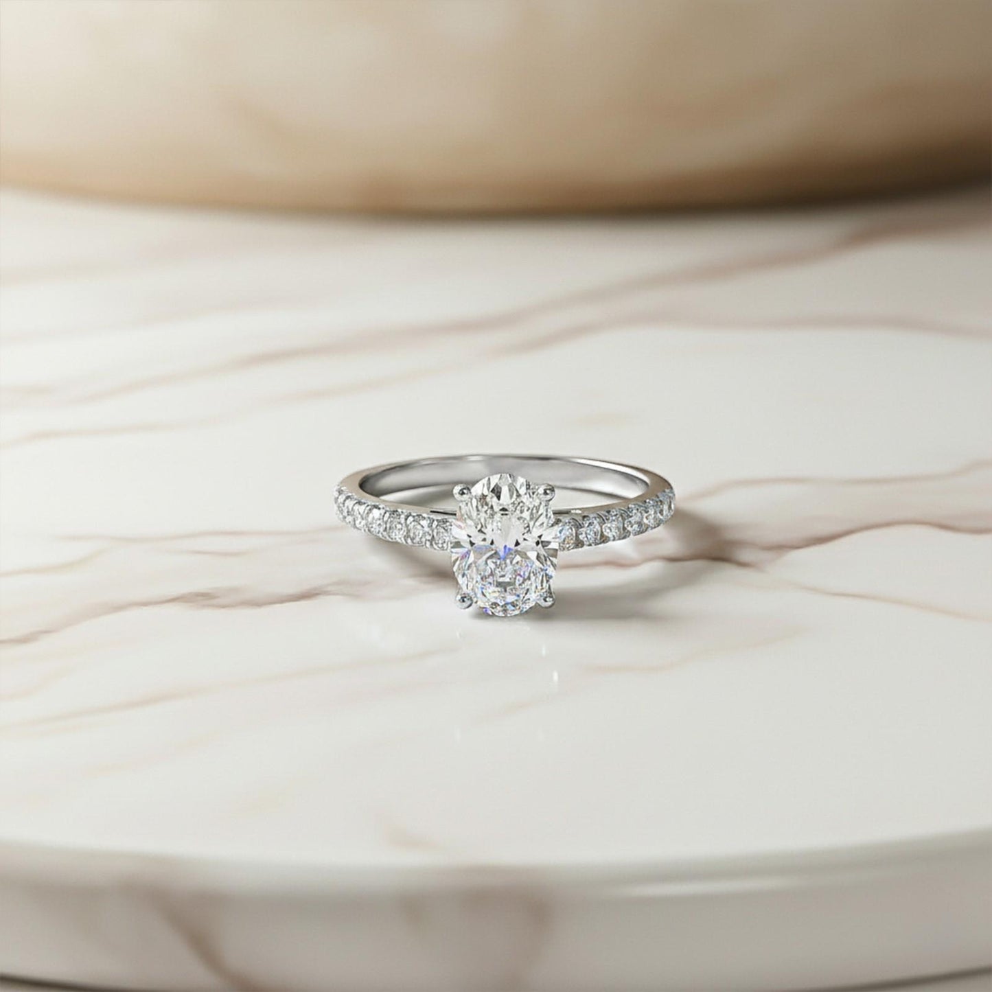 Oval Moissanite Shoulder Set Ring