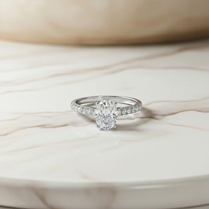 Oval Moissanite Shoulder Set Ring
