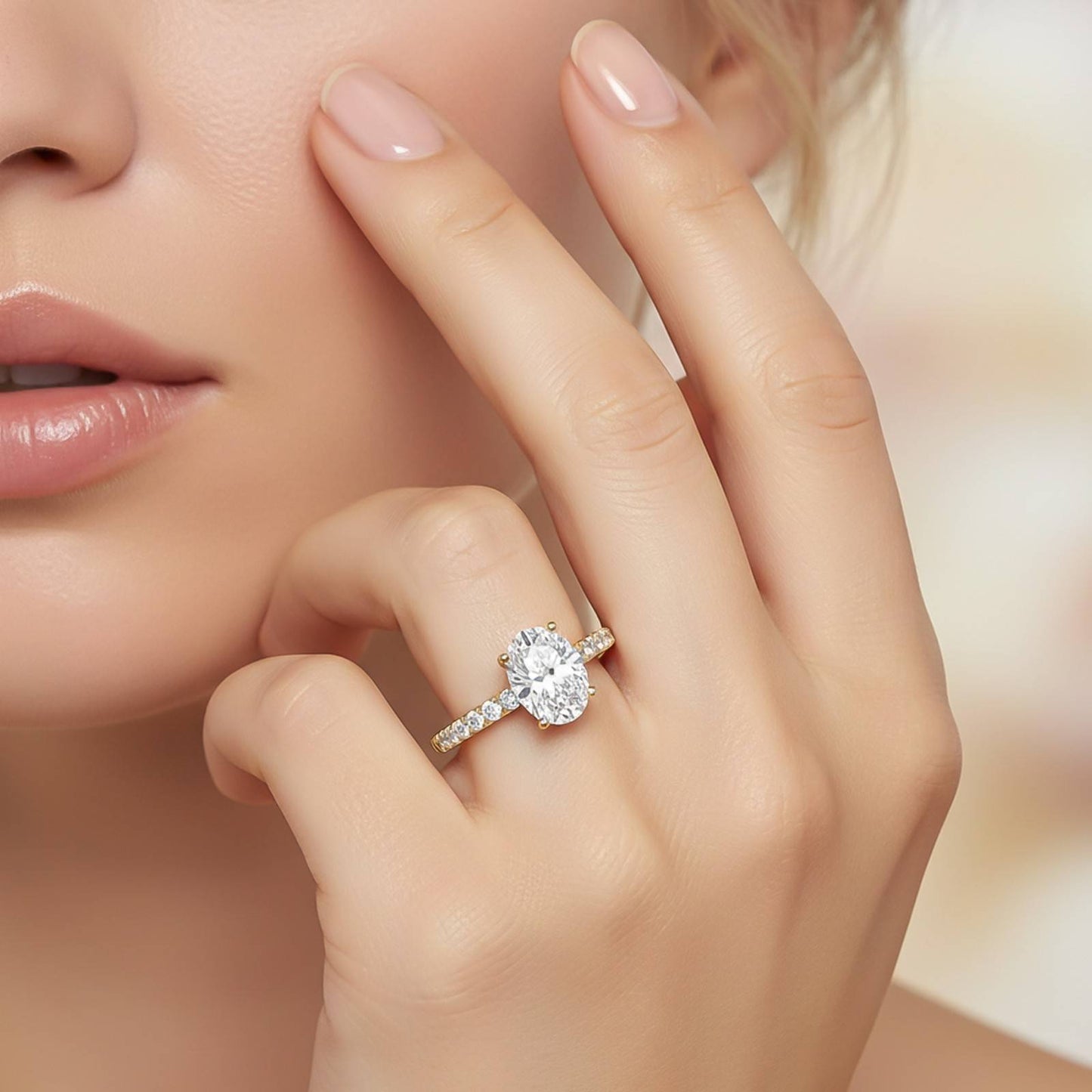 Oval Moissanite Shoulder Set Ring