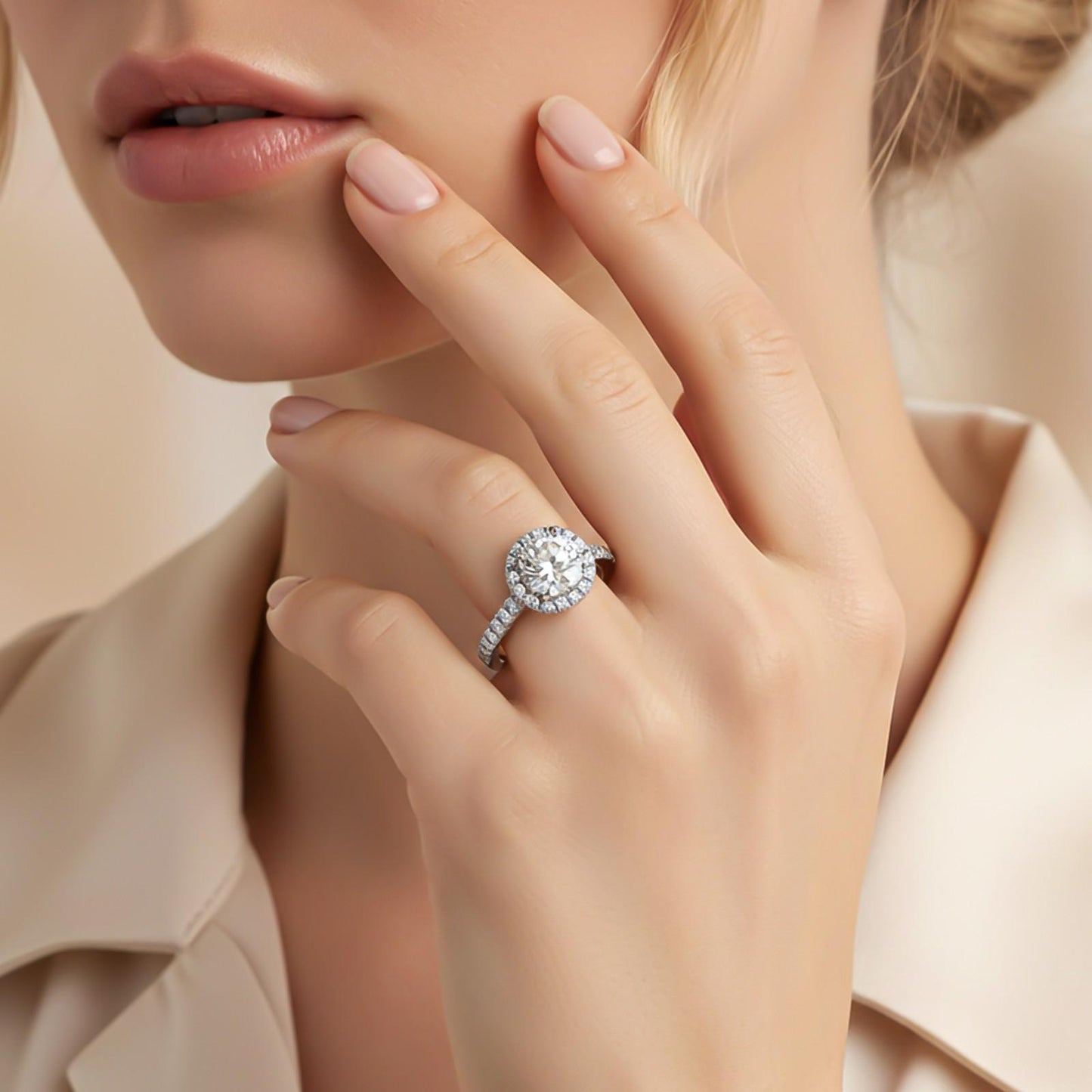 Round Moissanite Single Halo Ring