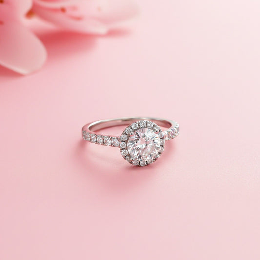Round Moissanite Single Halo Ring