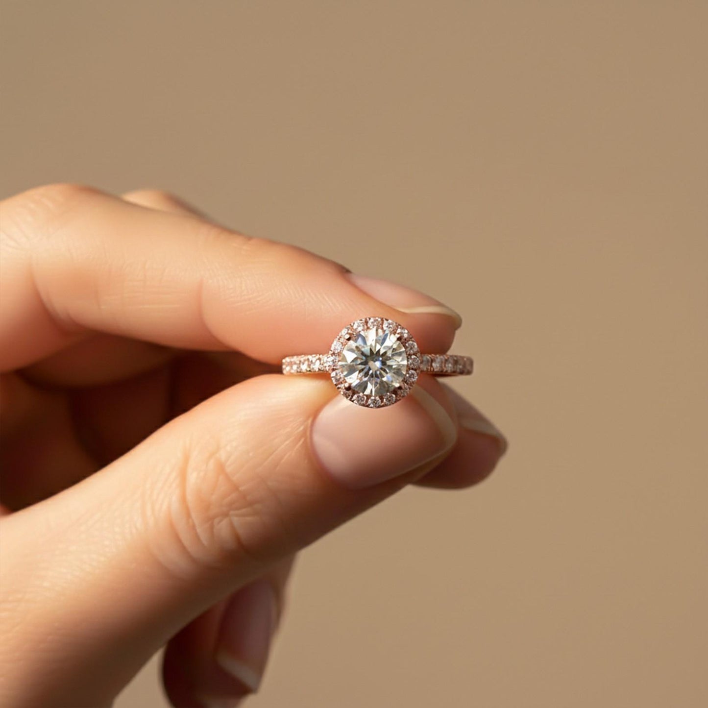 Round Moissanite Single Halo Ring