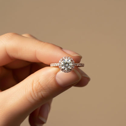 Round Moissanite Single Halo Ring