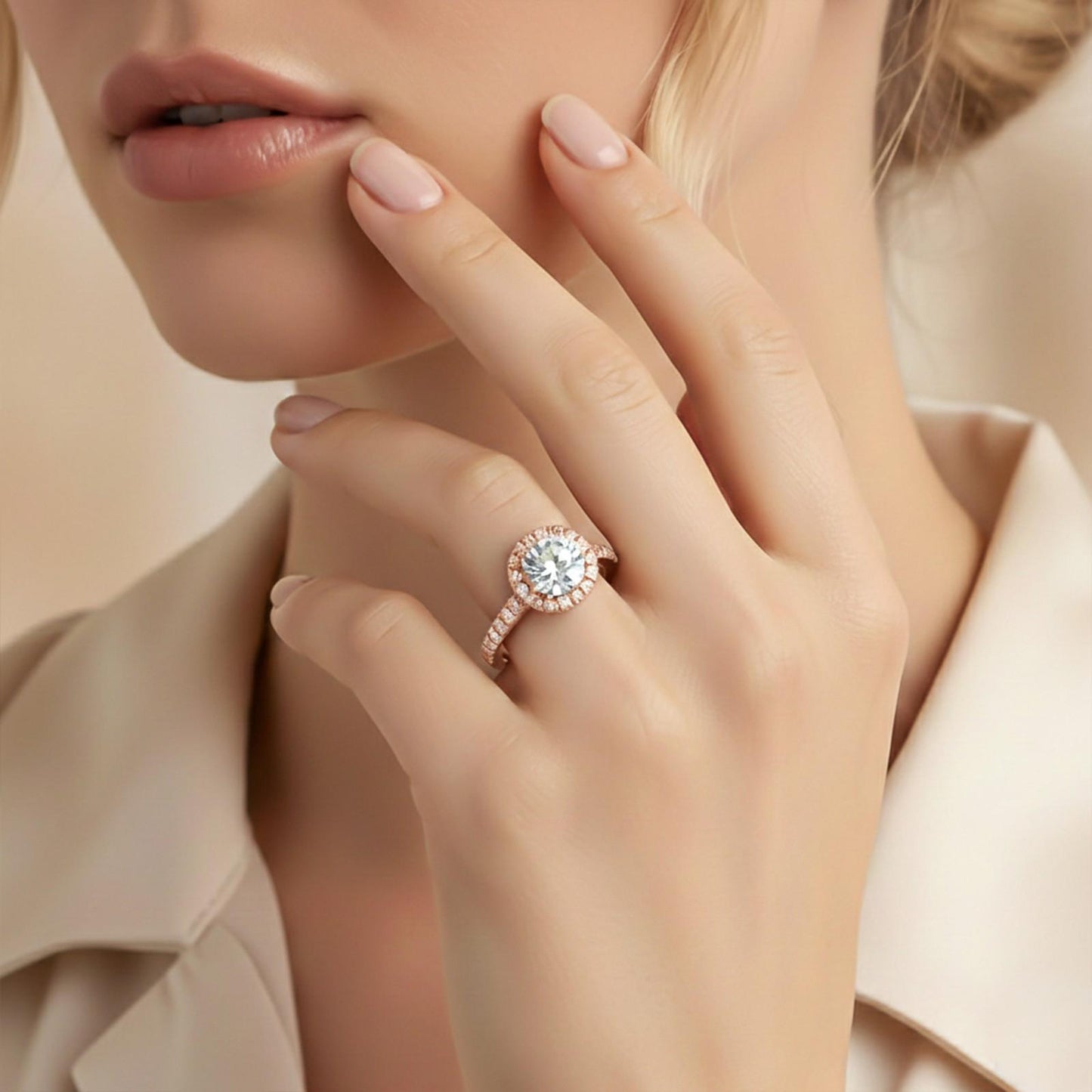 Round Moissanite Single Halo Ring