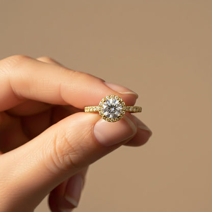 Round Moissanite Single Halo Ring
