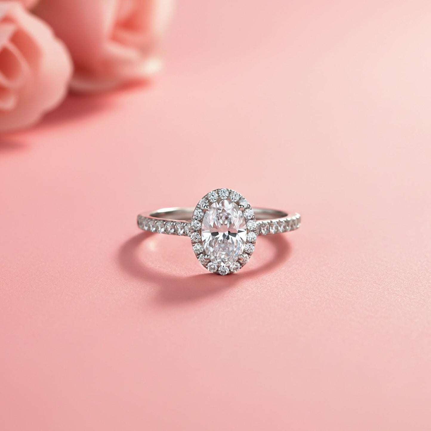 1.25Ct Moissanite Oval Single Halo Ring