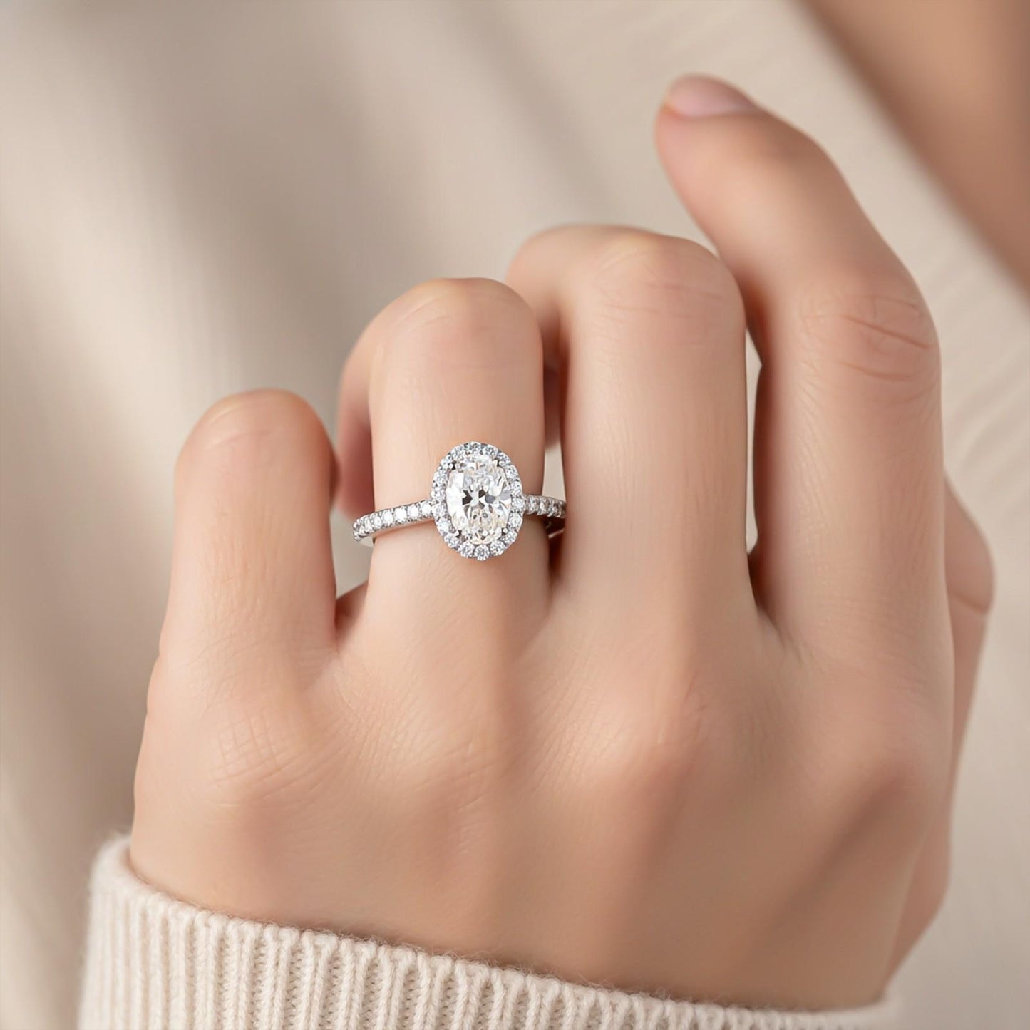 1.25Ct Moissanite Oval Single Halo Ring