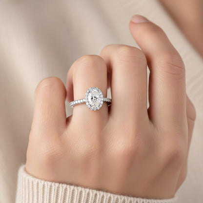 1.25Ct Moissanite Oval Single Halo Ring