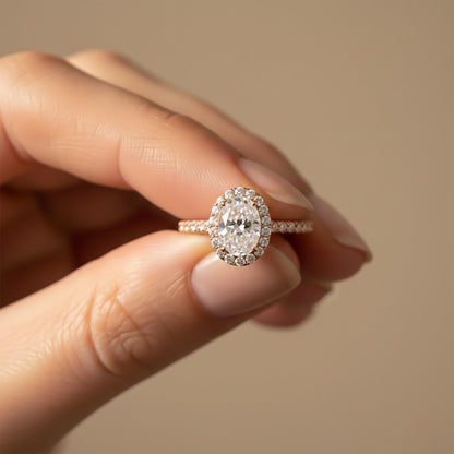 1.25Ct Moissanite Oval Single Halo Ring