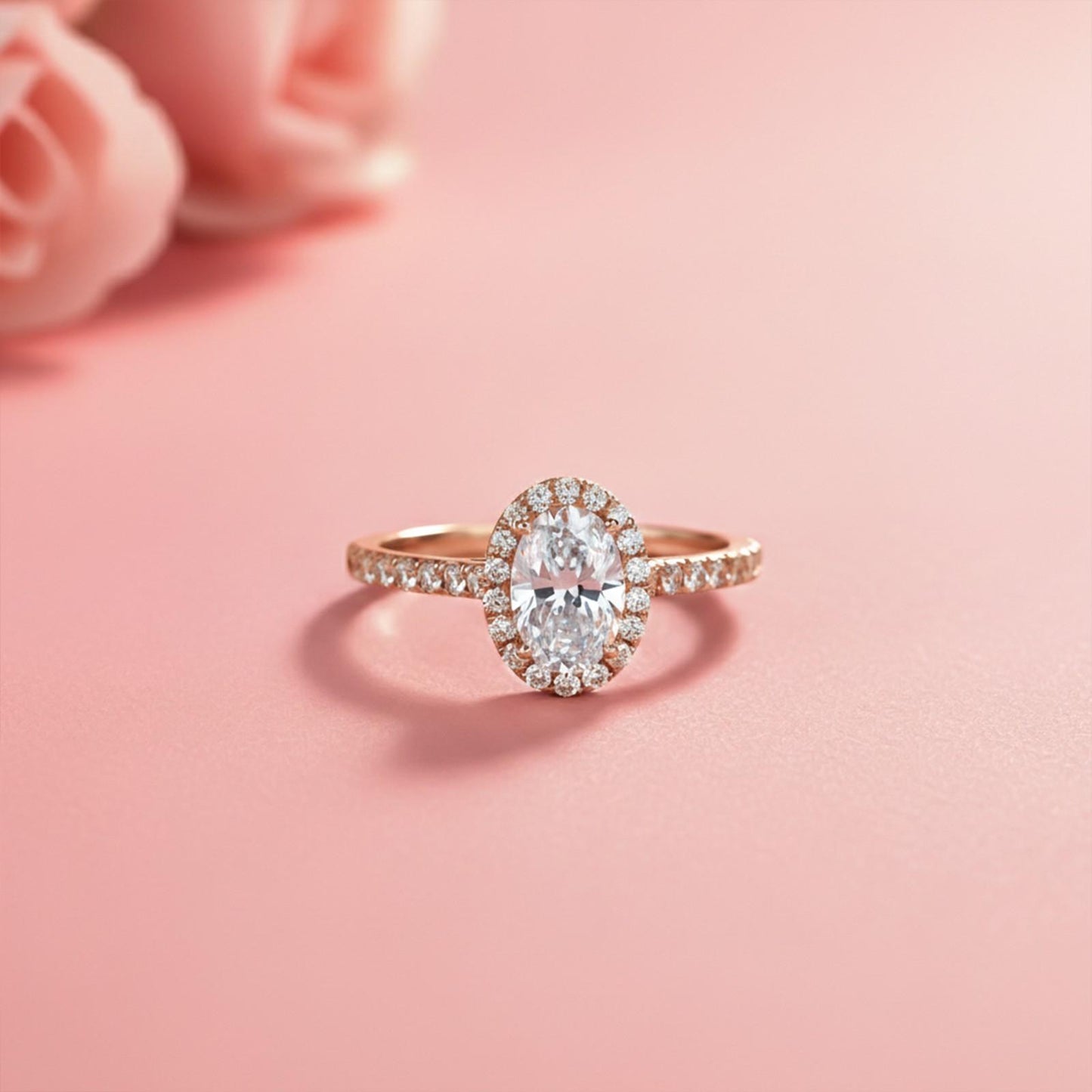 1.25Ct Moissanite Oval Single Halo Ring