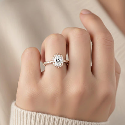 1.25Ct Moissanite Oval Single Halo Ring