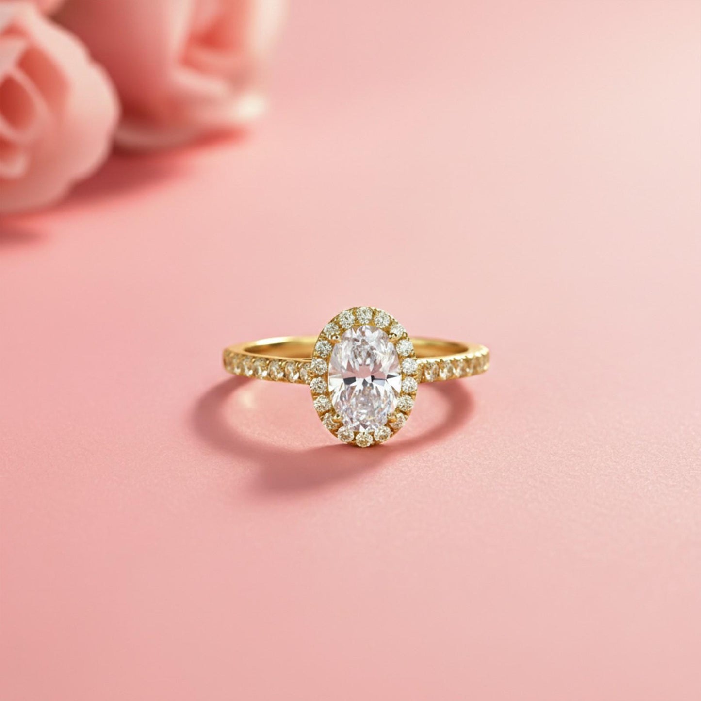 1.25Ct Moissanite Oval Single Halo Ring