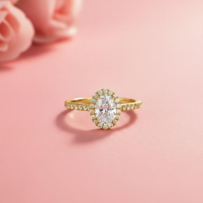 1.25Ct Moissanite Oval Single Halo Ring