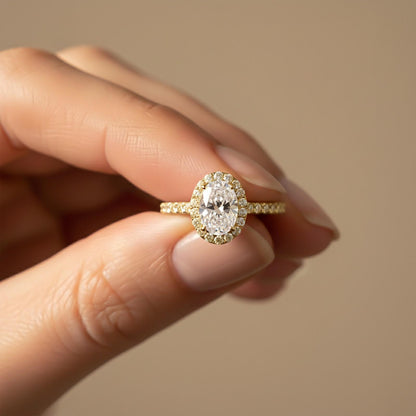 1.25Ct Moissanite Oval Single Halo Ring