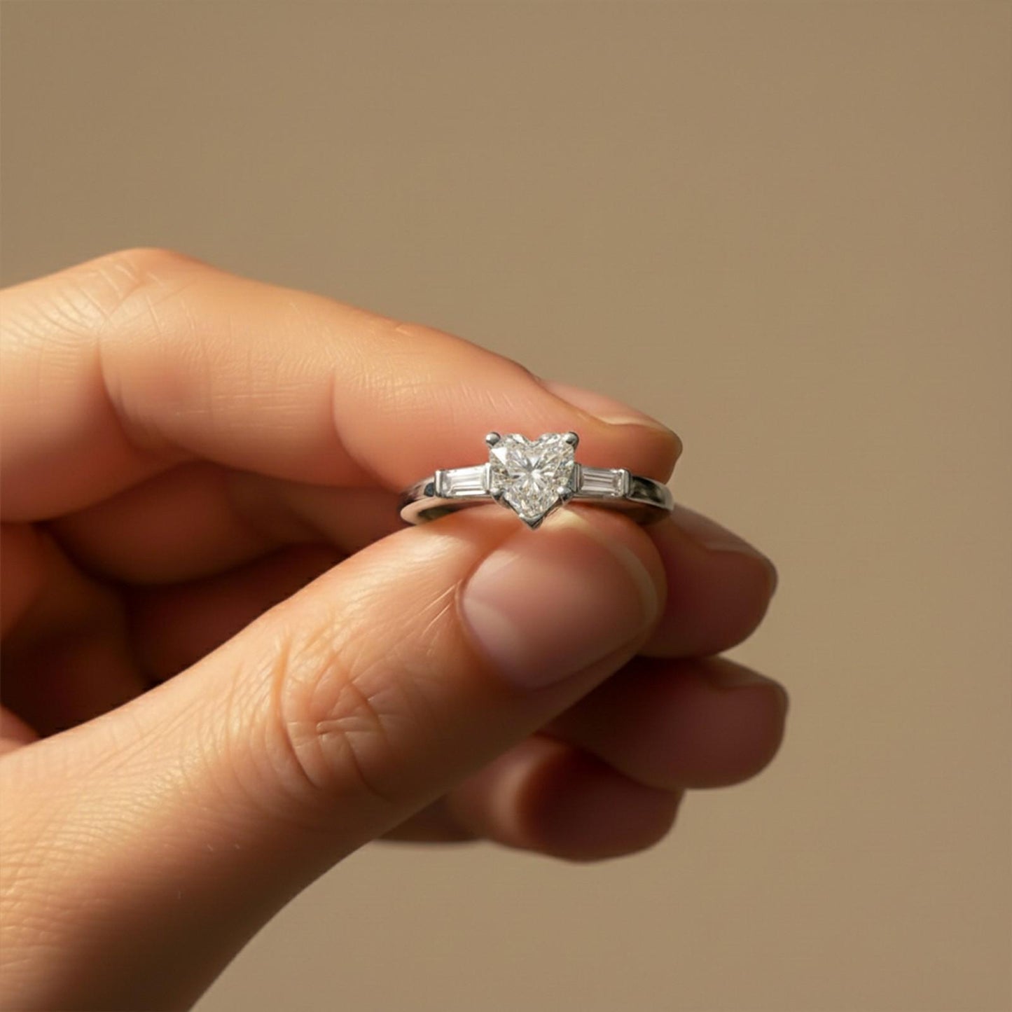 1Ctw Moissanite Lyra Modern Heart and Baguette Ring