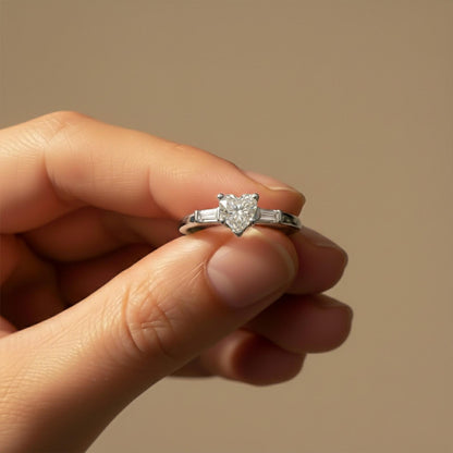1Ctw Moissanite Lyra Modern Heart and Baguette Ring