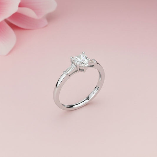 1Ctw Moissanite Lyra Modern Heart and Baguette Ring