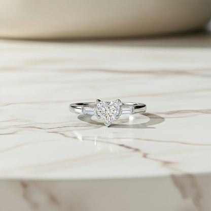 1Ctw Moissanite Lyra Modern Heart and Baguette Ring