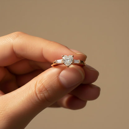 1Ctw Moissanite Lyra Modern Heart and Baguette Ring