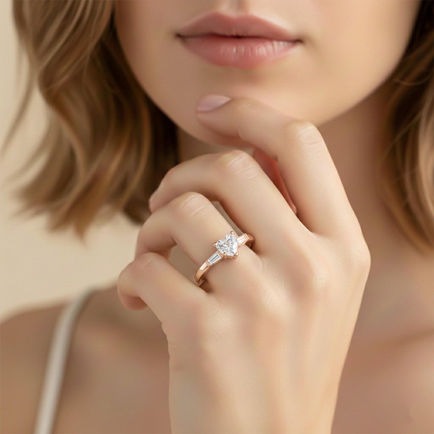 1Ctw Moissanite Lyra Modern Heart and Baguette Ring