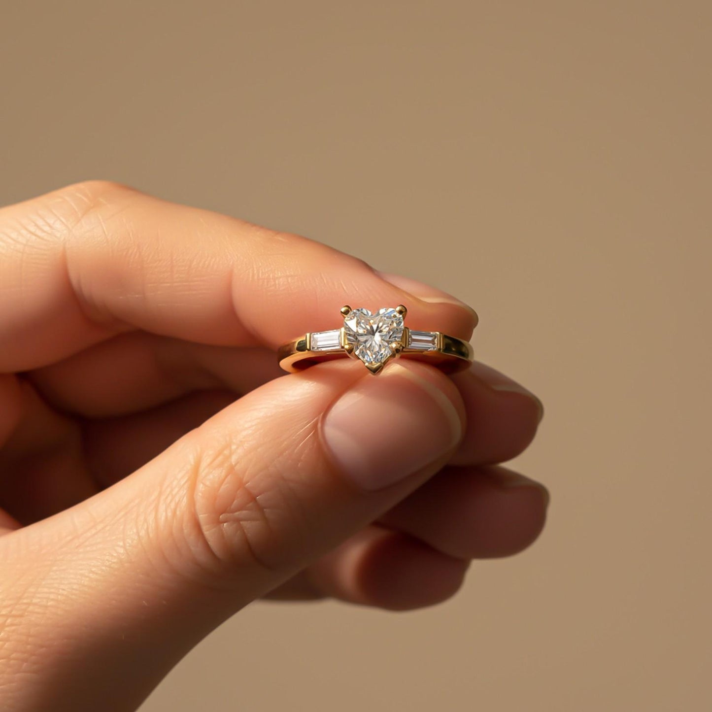 1Ctw Moissanite Lyra Modern Heart and Baguette Ring