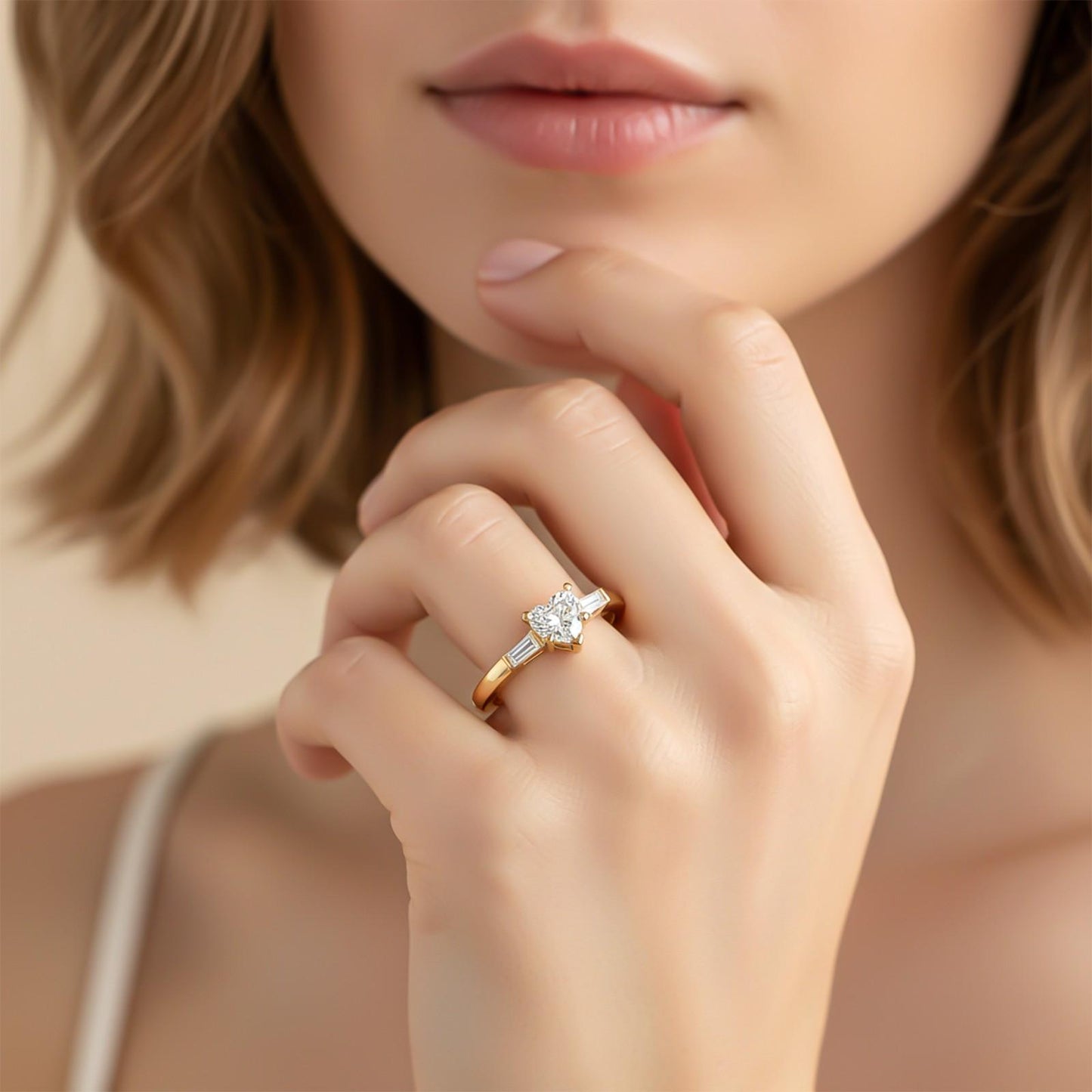 1Ctw Moissanite Lyra Modern Heart and Baguette Ring