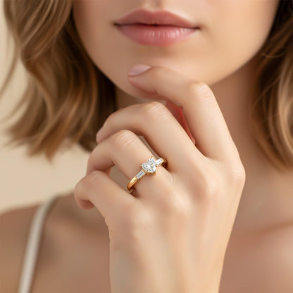 1Ctw Moissanite Lyra Modern Heart and Baguette Ring