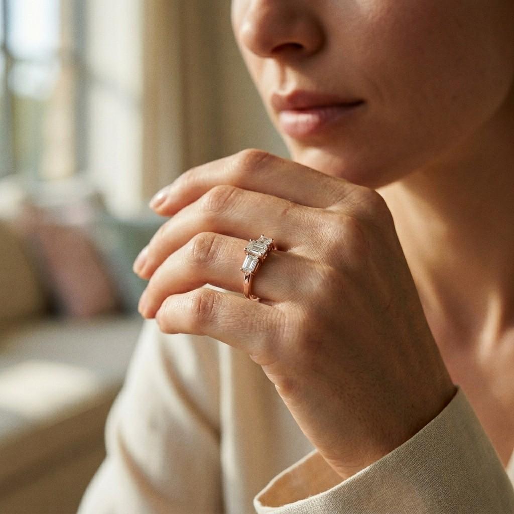 1.68Ct Moissanite Emerald Cut Three-Stone Ring