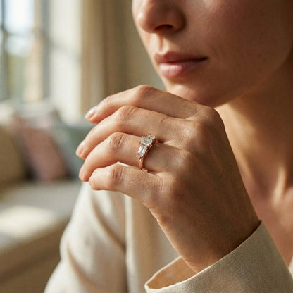 1.68Ct Moissanite Emerald Cut Three-Stone Ring