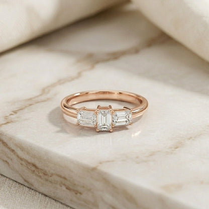 1.68Ct Moissanite Emerald Cut Three-Stone Ring