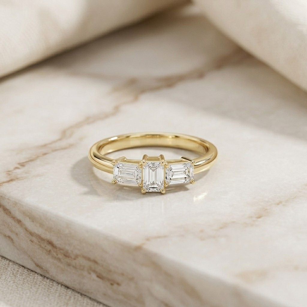 1.68Ct Moissanite Emerald Cut Three-Stone Ring