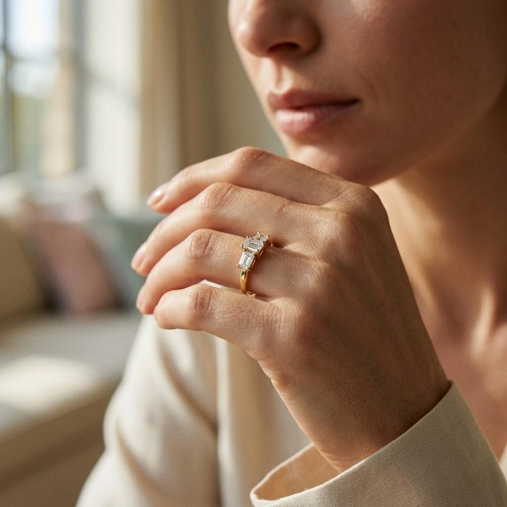 1.68Ct Moissanite Emerald Cut Three-Stone Ring