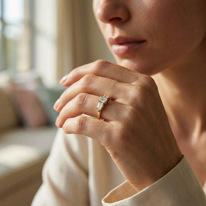 1.68Ct Moissanite Emerald Cut Three-Stone Ring