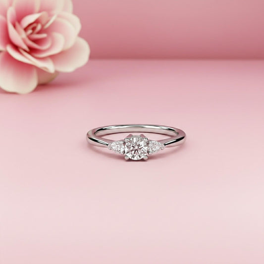 1Ct Moissanite Vega Round and Pear Trilogy Ring