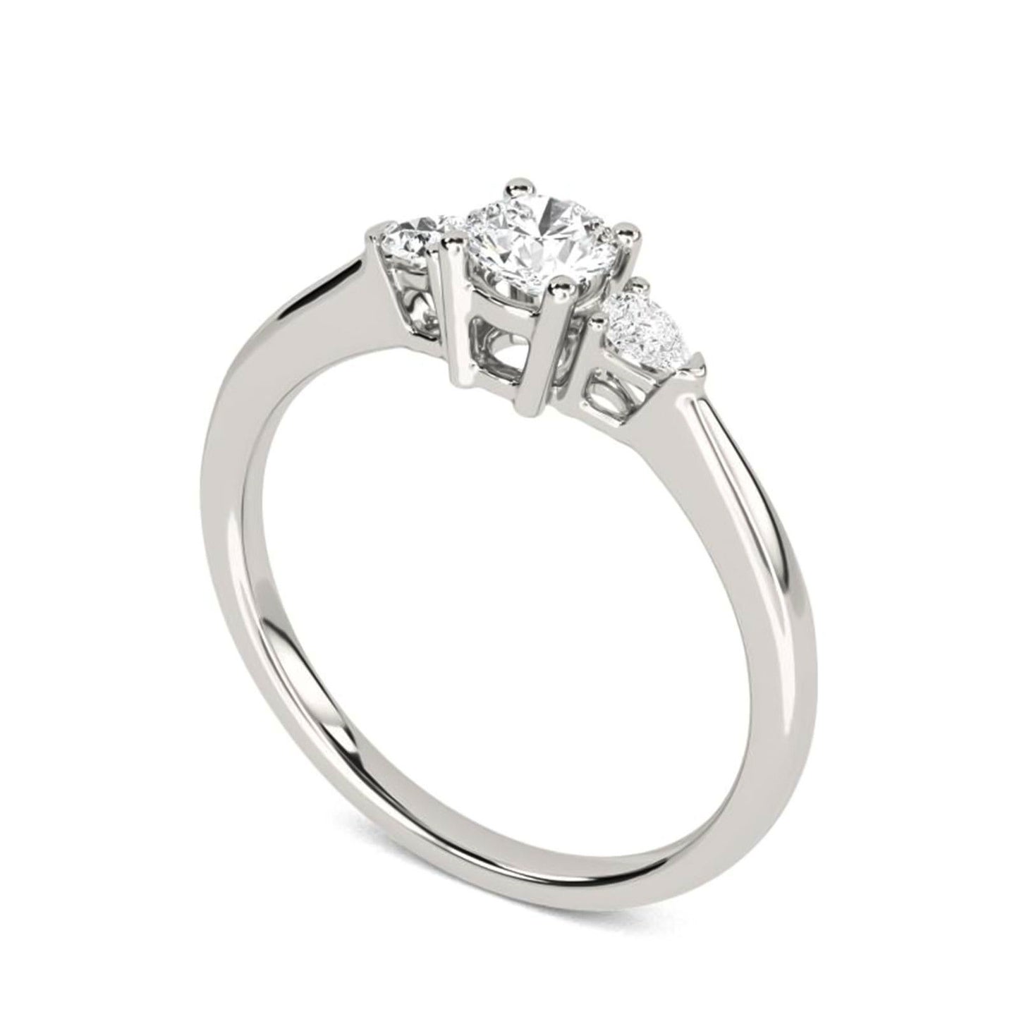 1Ct Moissanite Vega Round and Pear Trilogy Ring