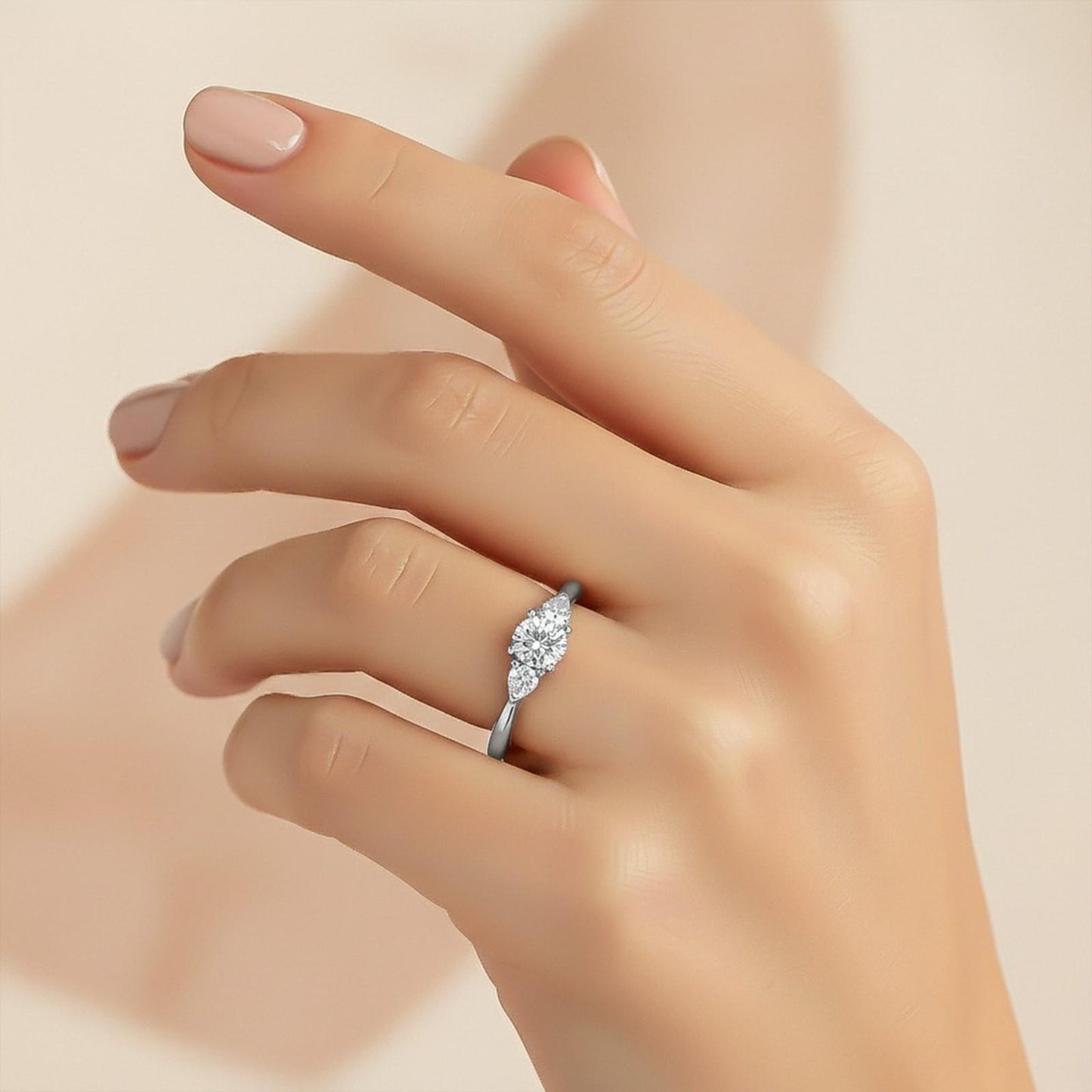 1Ct Moissanite Vega Round and Pear Trilogy Ring