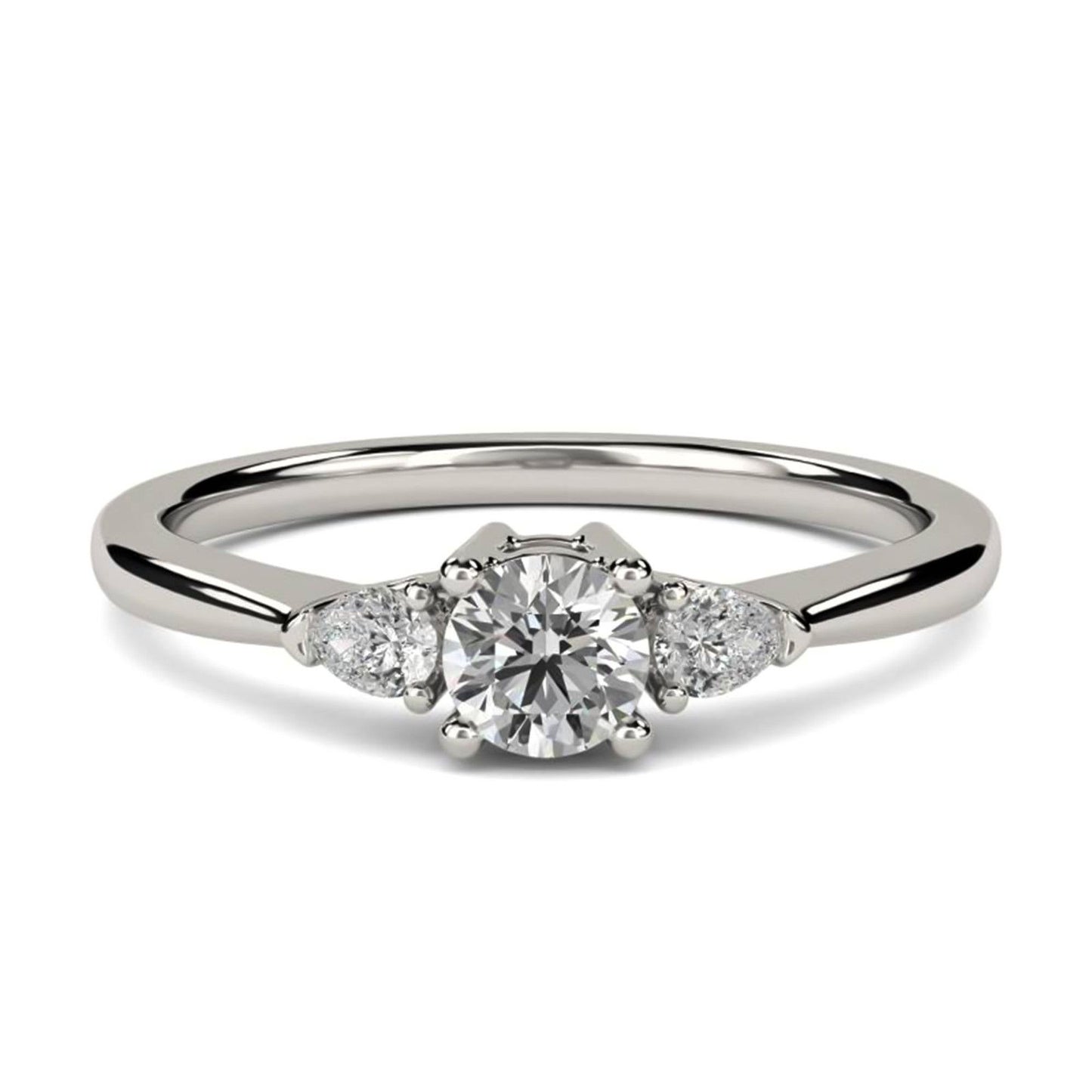 1Ct Moissanite Vega Round and Pear Trilogy Ring