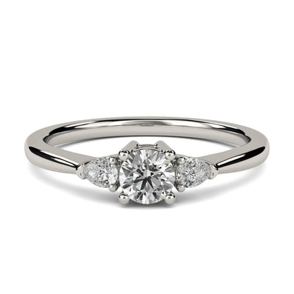 1Ct Moissanite Vega Round and Pear Trilogy Ring