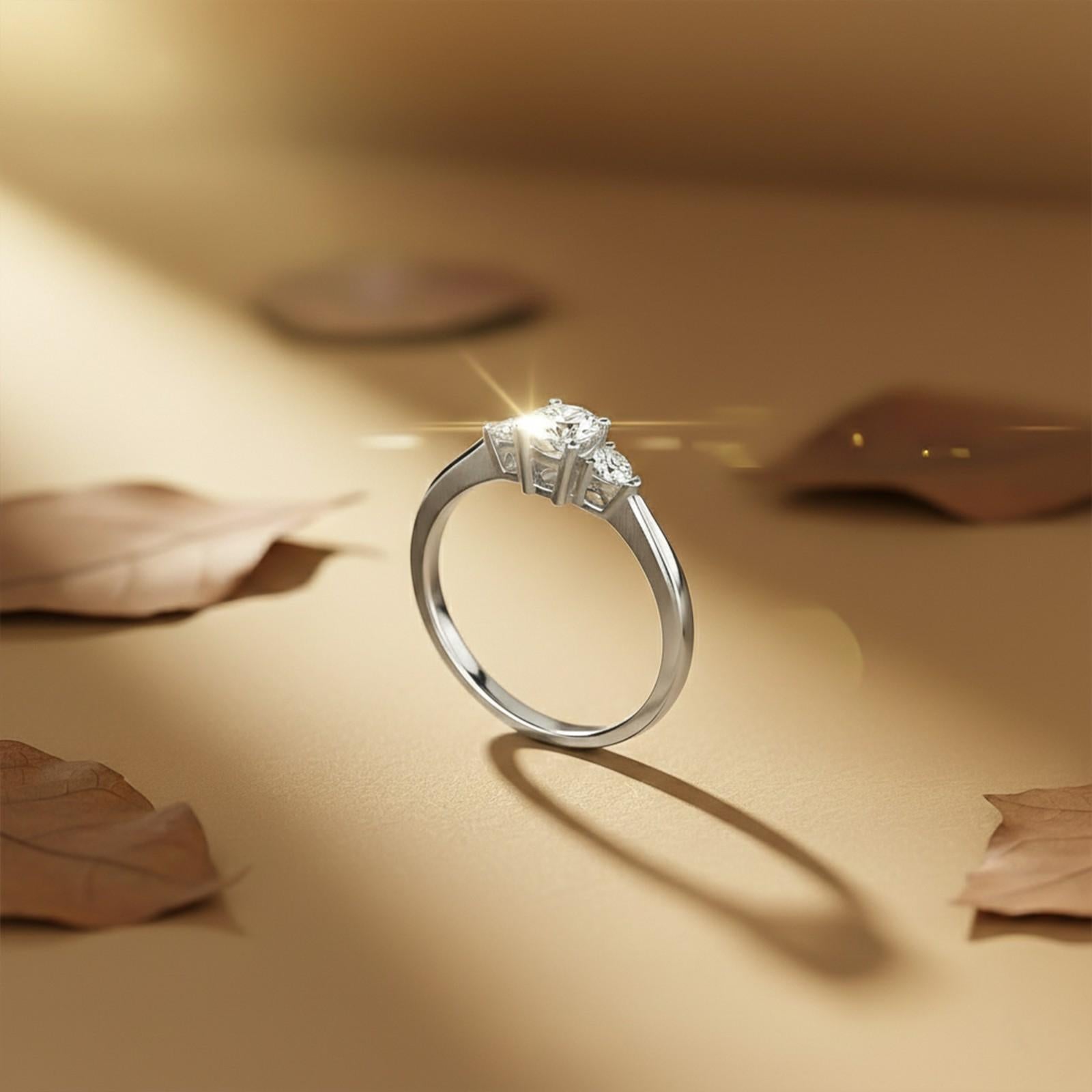 1Ct Moissanite Vega Round and Pear Trilogy Ring