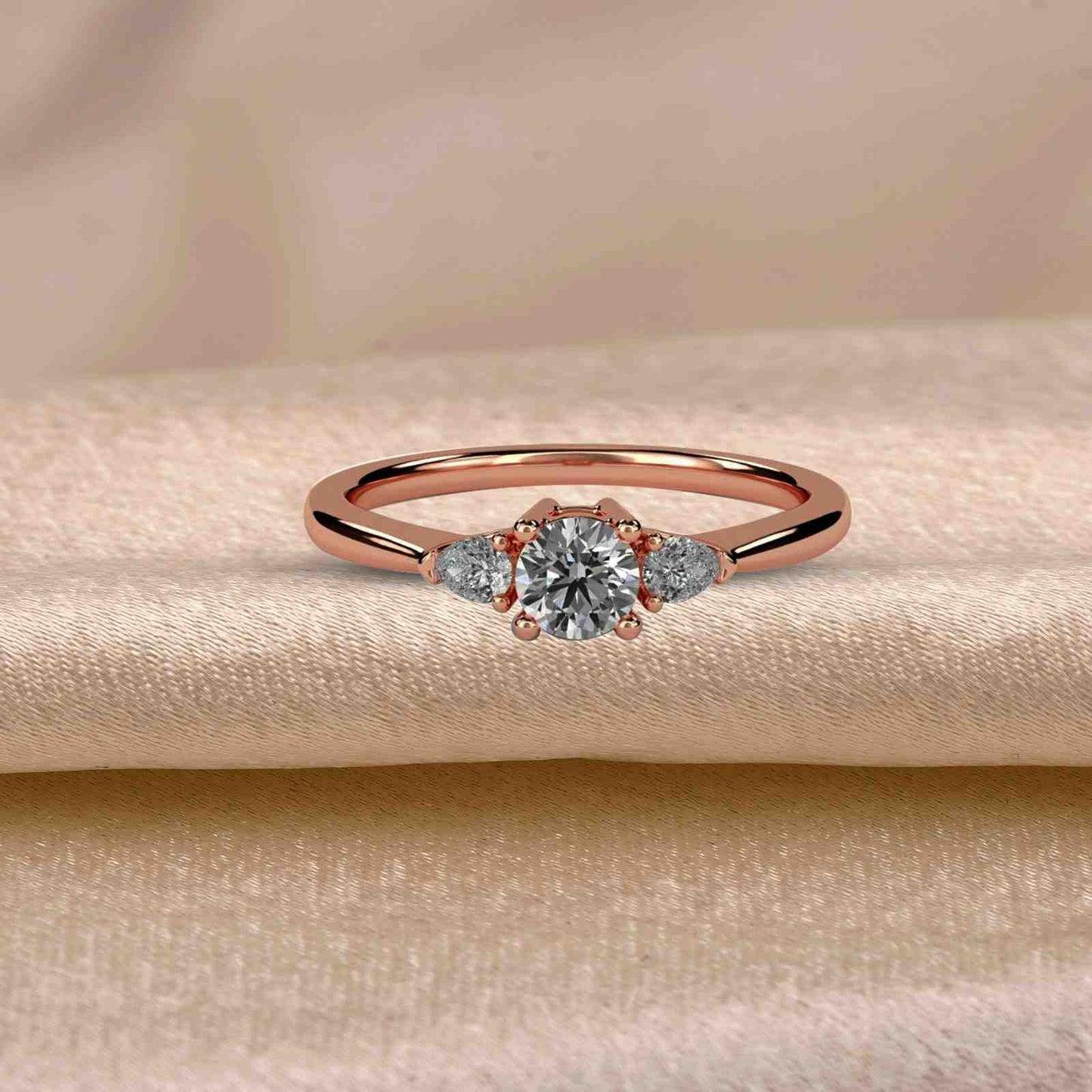 1Ct Moissanite Vega Round and Pear Trilogy Ring