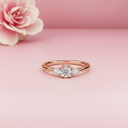 1Ct Moissanite Vega Round and Pear Trilogy Ring