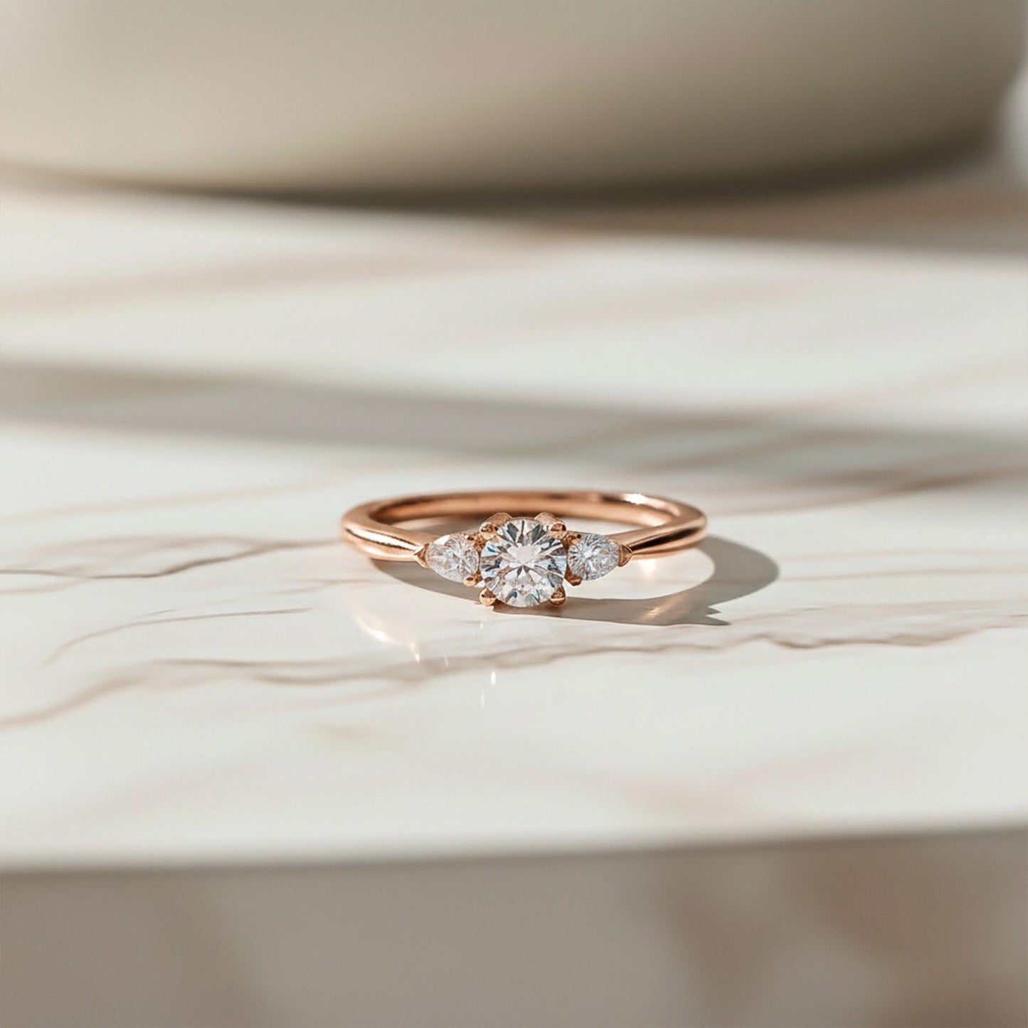 1Ct Moissanite Vega Round and Pear Trilogy Ring