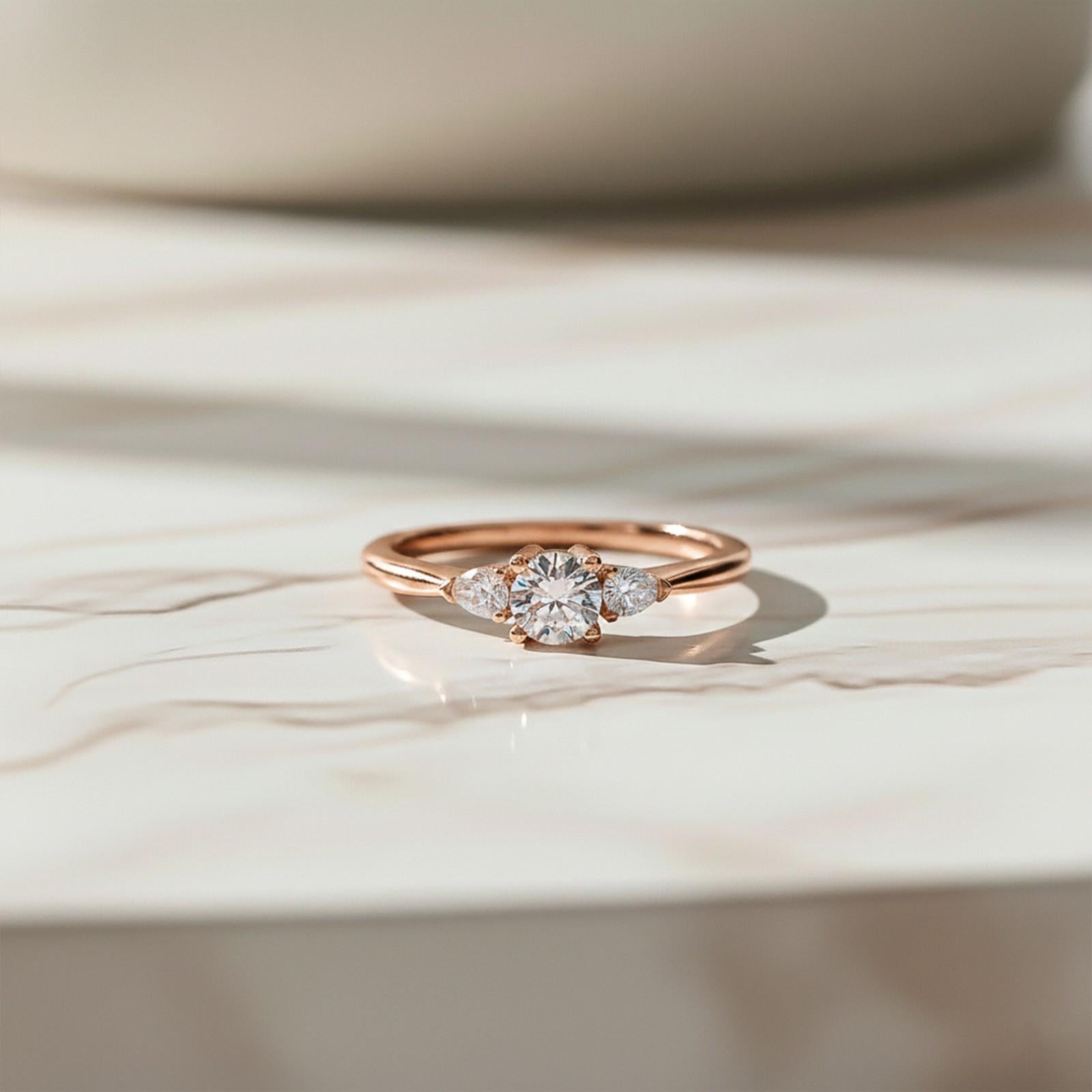 1Ct Moissanite Vega Round and Pear Trilogy Ring