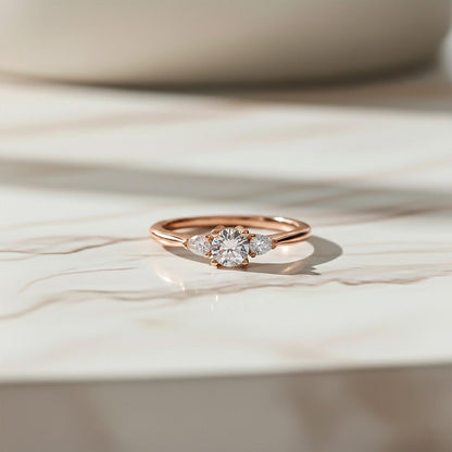 1Ct Moissanite Vega Round and Pear Trilogy Ring