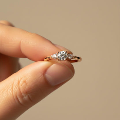 1Ct Moissanite Vega Round and Pear Trilogy Ring